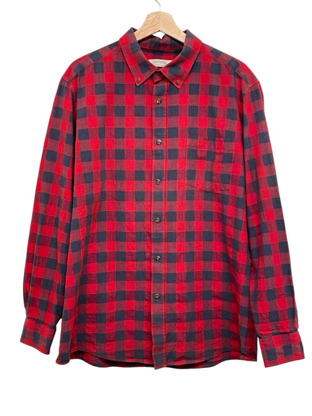 Classic Faded Glory Red and Blue Long Sleeve Plaid Flannel Shirt - Men’s Large